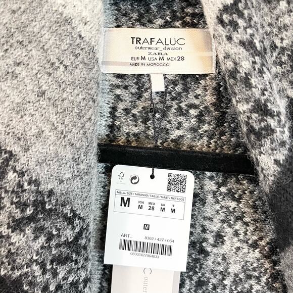 ZARA Women's Gray Stripe Outerwear Knit Wool Open Front Poncho Cape Medium NWT - Picture 6 of 9